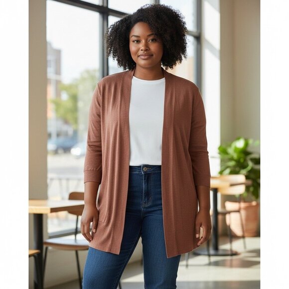 Ava & Viv Sweaters - Ava & Viv Womens 3/4 Sleeves Open Front Cardigan In Cinnamon Color Plus Size 3X